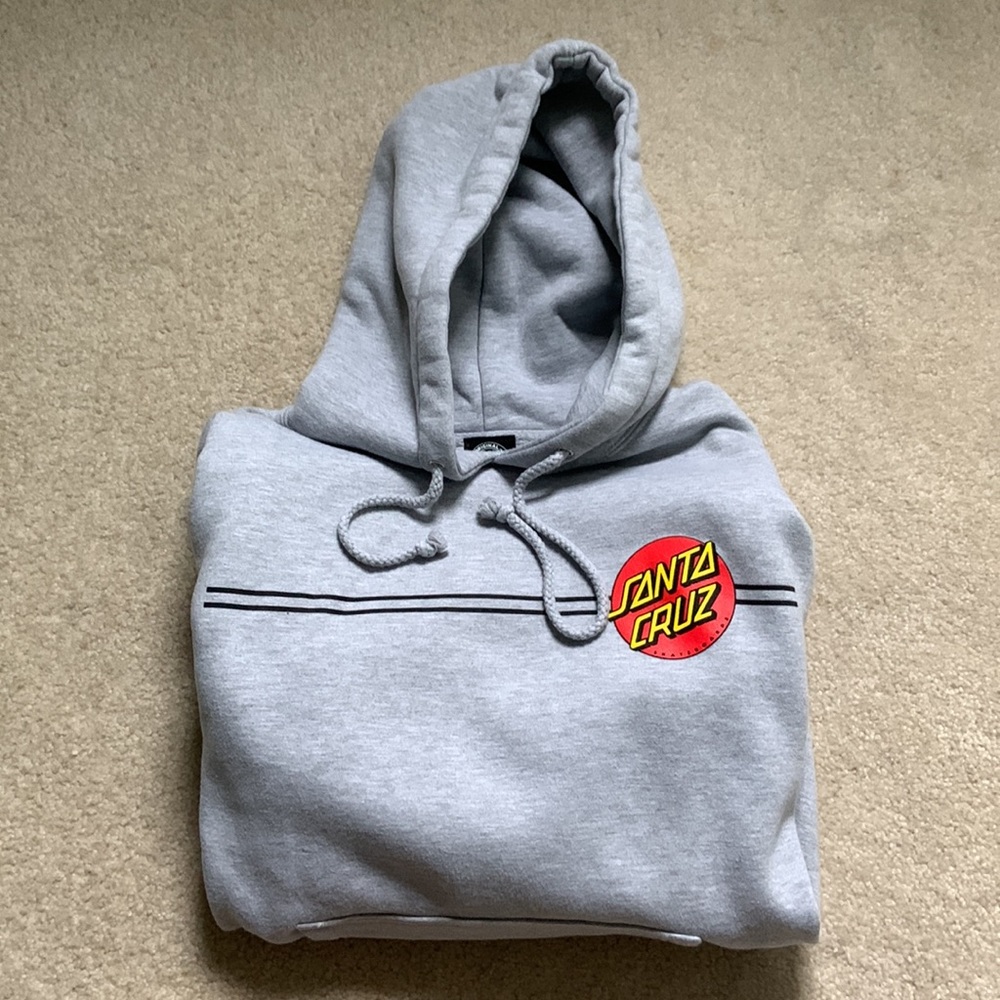 Santa Cruz Skateboards Gray Hooded Sweatshirt with Red & Yellow Logo